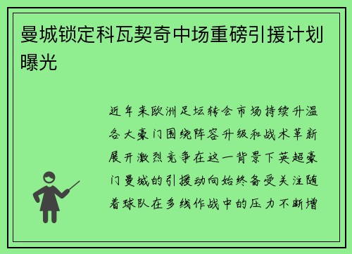 曼城锁定科瓦契奇中场重磅引援计划曝光 曼城锁定科瓦契奇中场重磅引援计划曝光